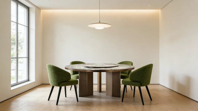 Juego de mesa de comedor moderno de mármol y acero.